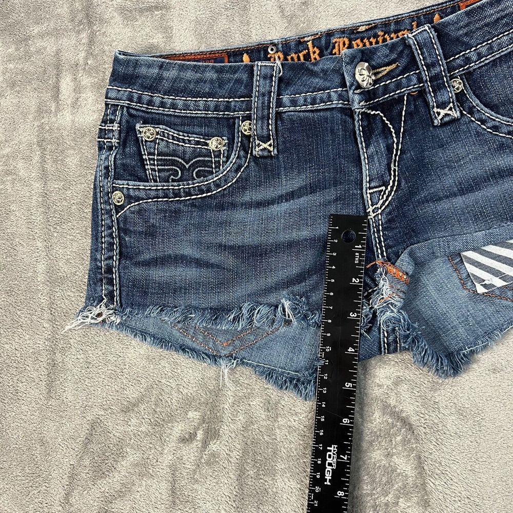 Rock Revival Shorts Womens 25  Blue Camila Easy Boot Frayed Jean Denim - Picture 5 of 13